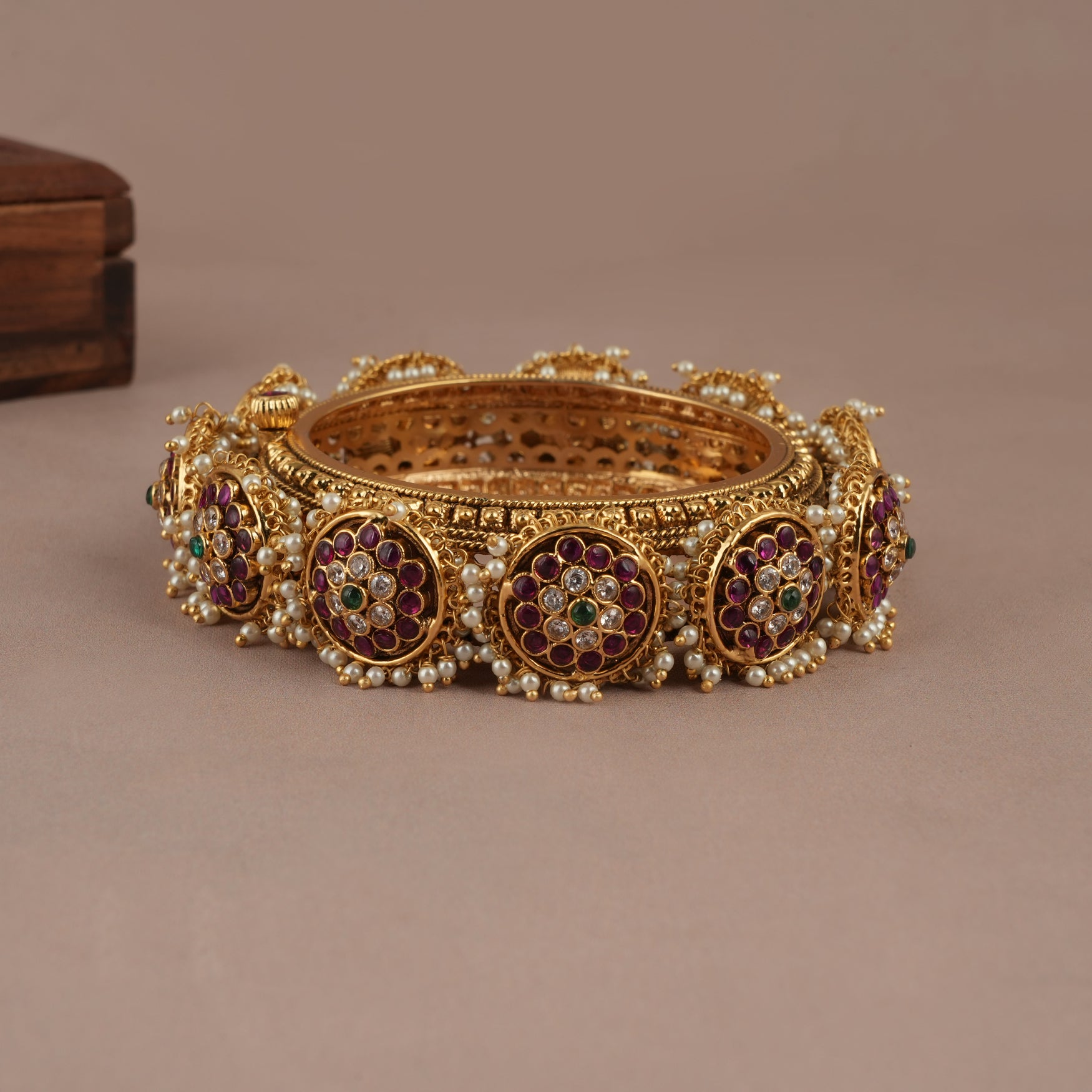 Antique gold plated multicolor stone bangle kada for women