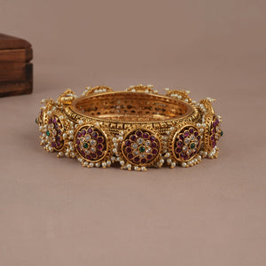 Antique gold plated multicolor stone bangle kada for women