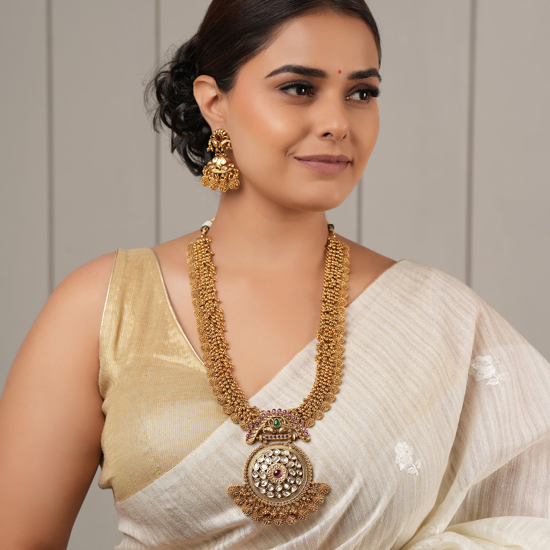 Antique gold plated long haram necklace set for women