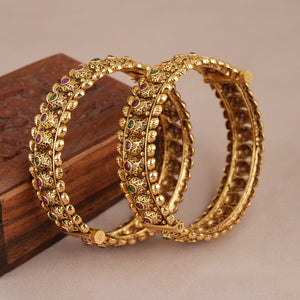 Antique gold plated paisley stone bangle set for women