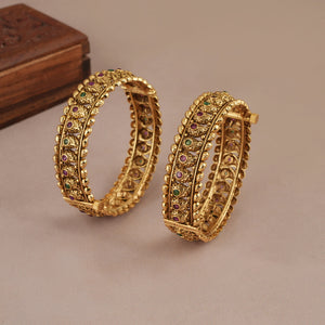 Antique gold plated paisley stone bangle set for women
