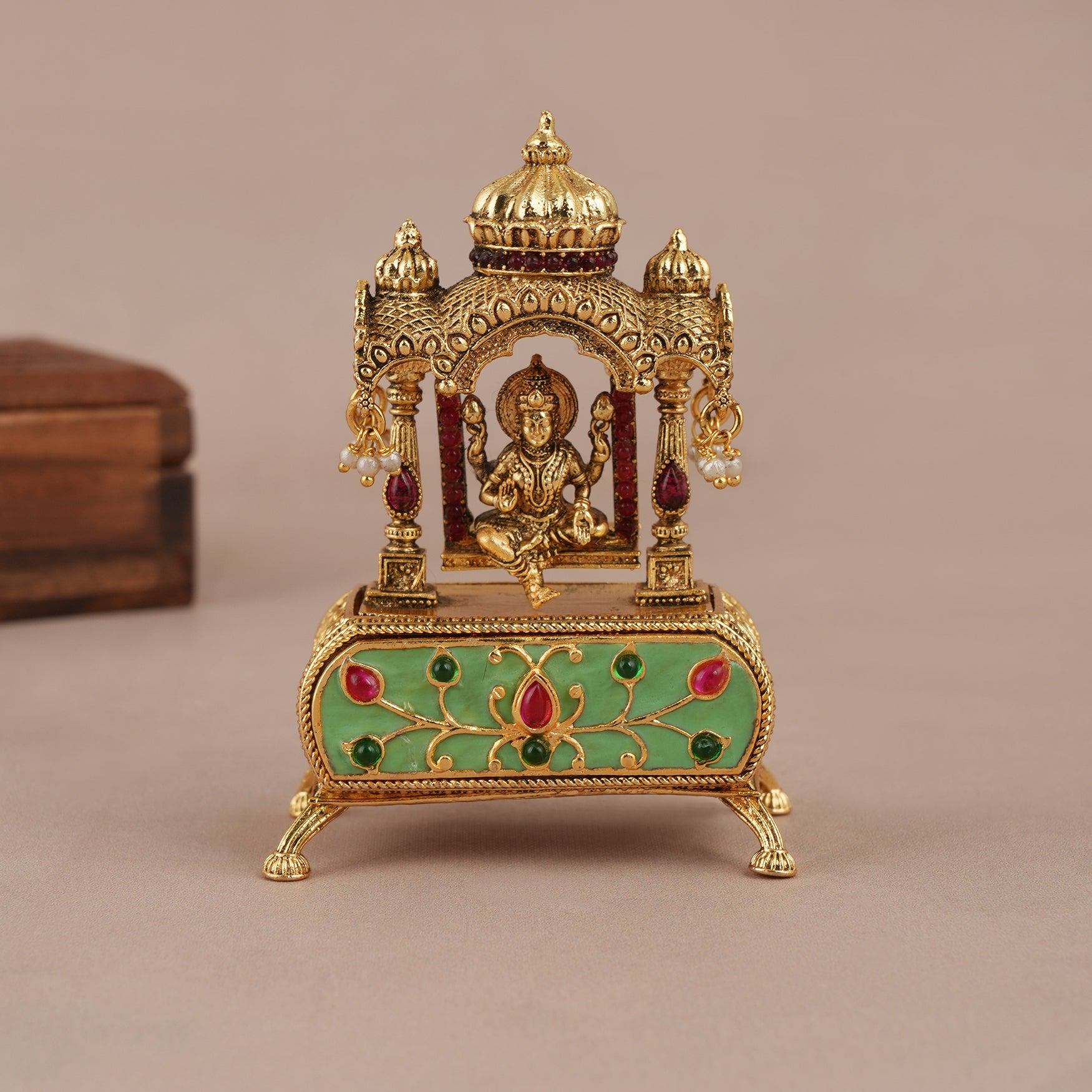 Auspicious antique gold ma lakshmi sindoor box | Temple jewellery