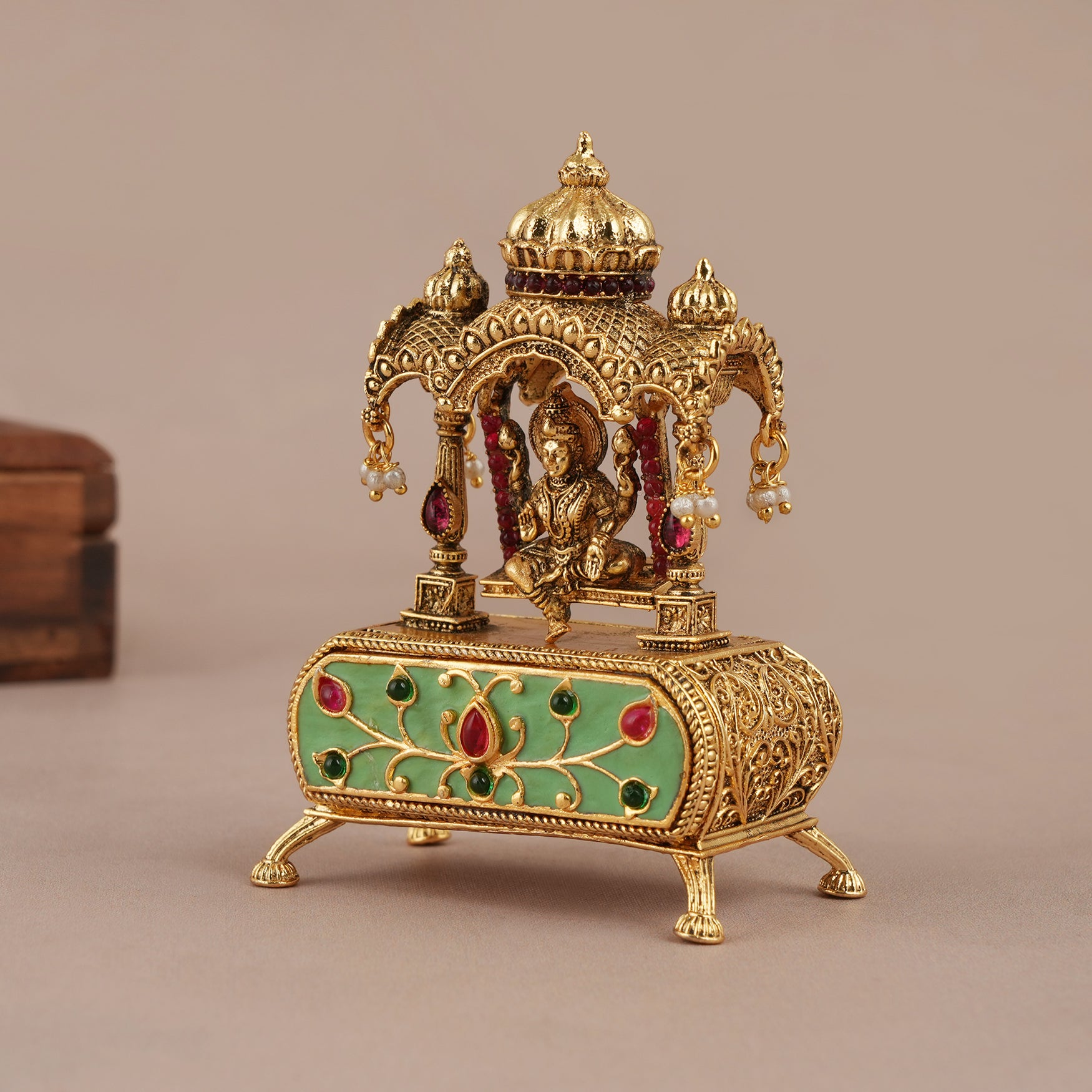 Auspicious antique gold ma lakshmi sindoor box | Temple jewellery