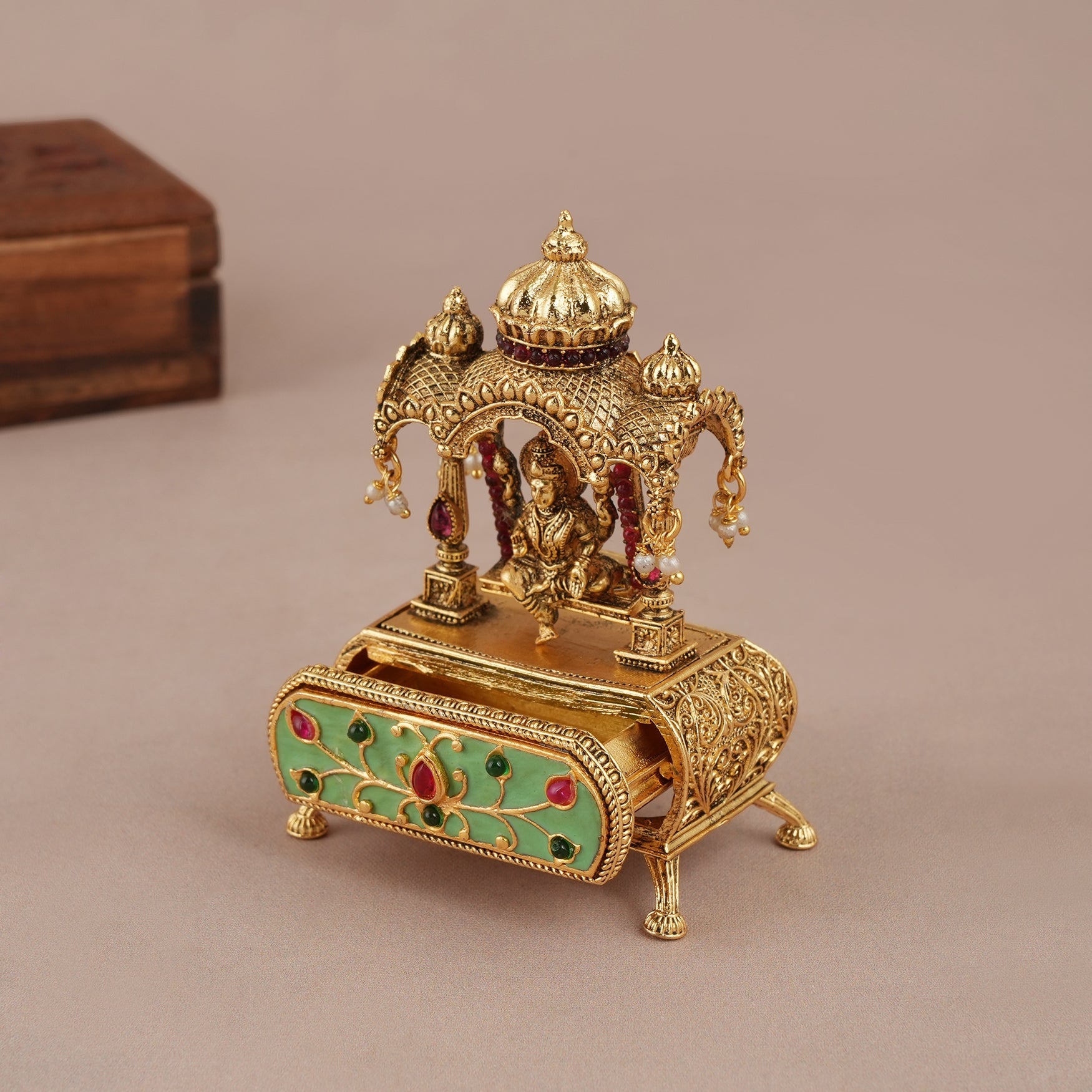 Auspicious antique gold ma lakshmi sindoor box | Temple jewellery