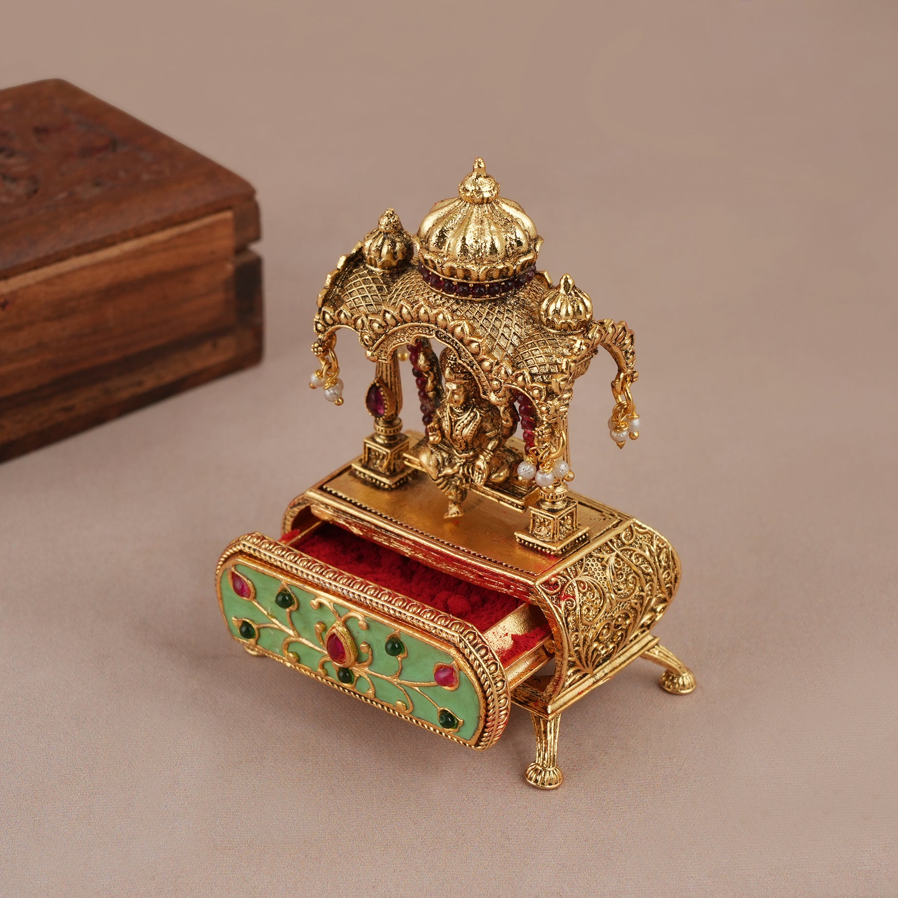 Auspicious antique gold ma lakshmi sindoor box | Temple jewellery