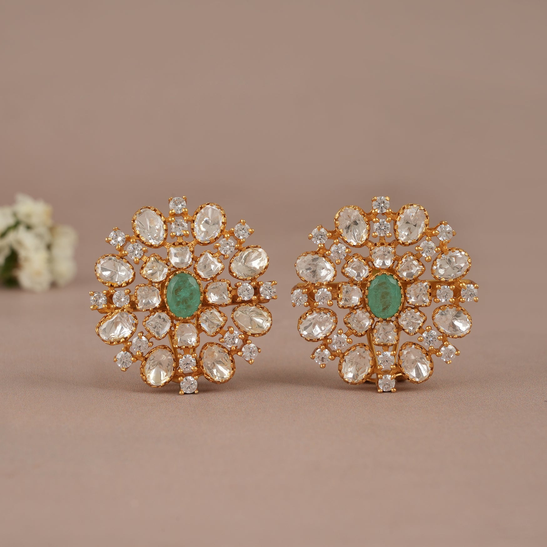 Amazing antique gold bold kundan stud for women