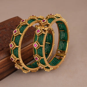 Amazing antique gold green stone bangle set