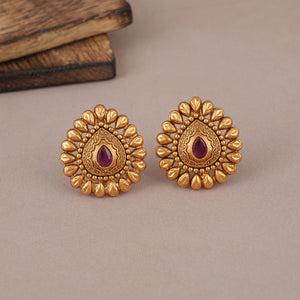 Amazing antique gold plated ruby stone stud earring