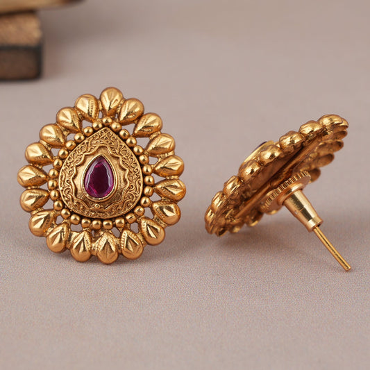 Amazing antique gold plated ruby stone stud earring