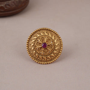 Stunning antique gold ruby stone floral finger ring