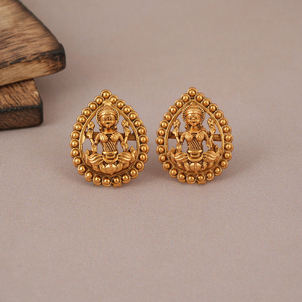 Cute antique gold small lakshmi stud earring I Temple jewellery