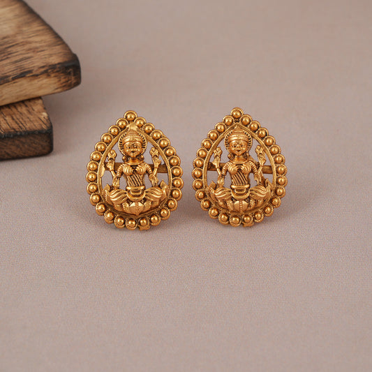Cute antique gold small lakshmi stud earring I Temple jewellery