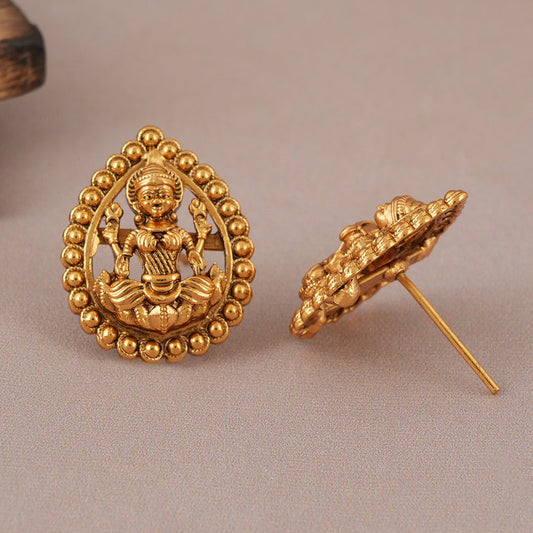 Cute antique gold small lakshmi stud earring I Temple jewellery