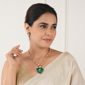 Stunning long multicolor emerald kundan pendant set