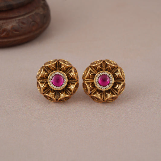 Beautiful antique hold ruby stone dumroo stud earring