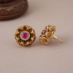 Beautiful antique gold ruby stone dumroo stud earring