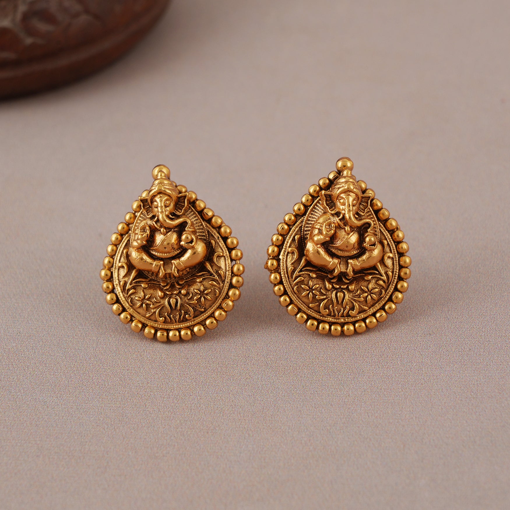 Cute antique gold Lord Ganesha stud earring I Temple jewellery