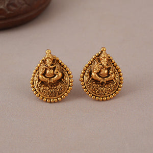 Cute antique gold Lord Ganesha stud earring I Temple jewellery