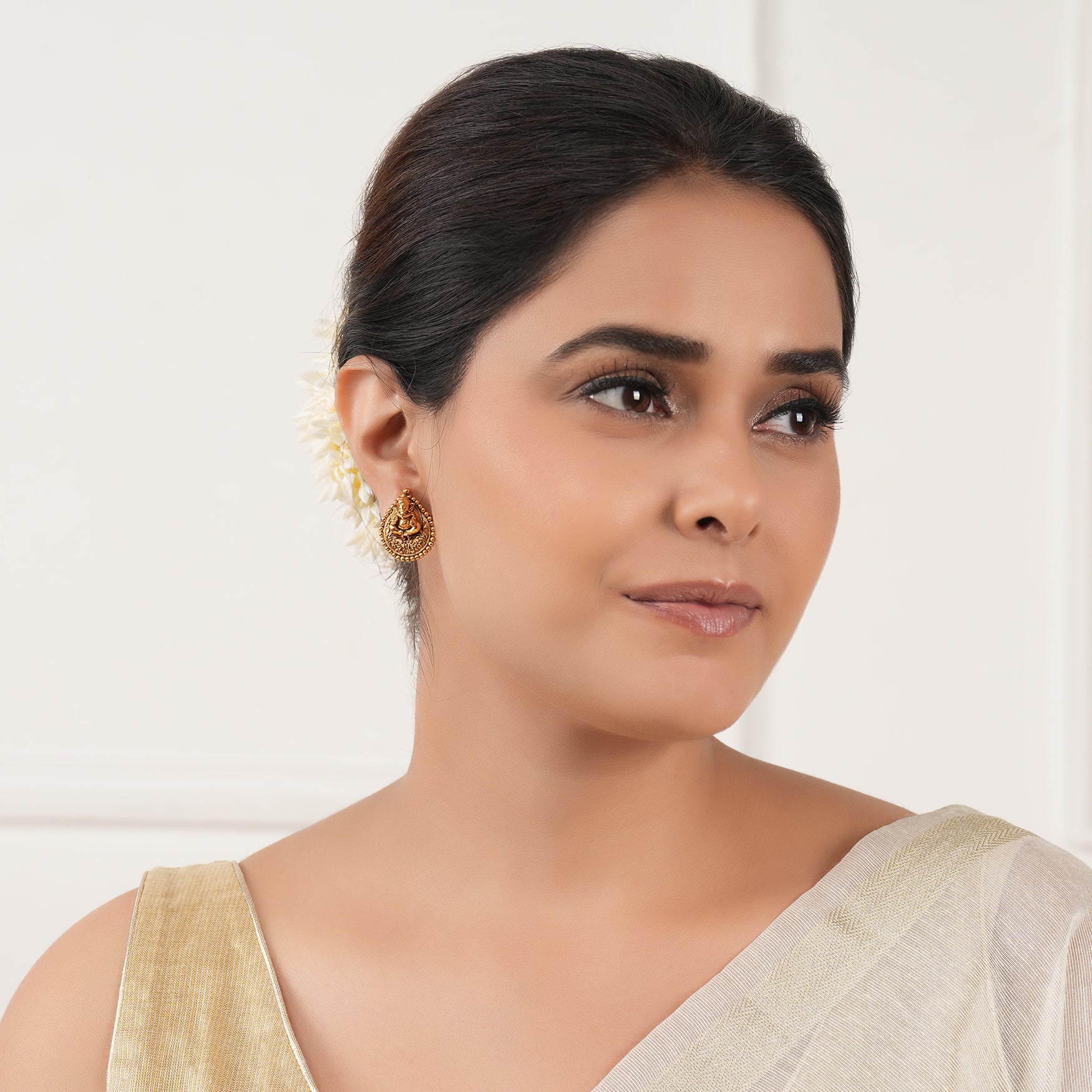 Cute antique gold Lord Ganesha stud earring I Temple jewellery