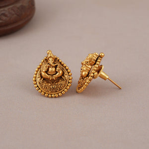 Cute antique gold Lord Ganesha stud earring I Temple jewellery