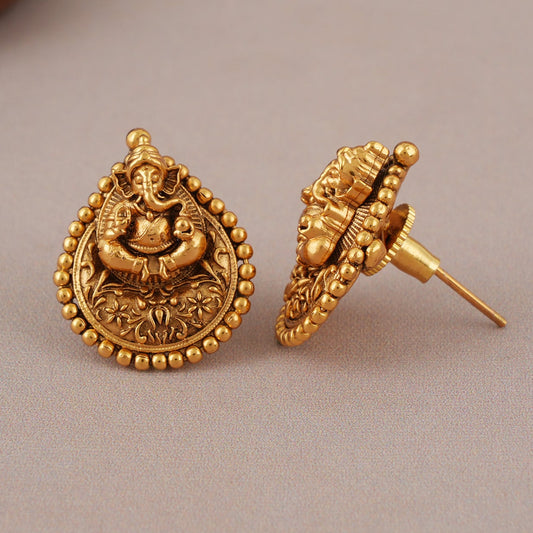 Cute antique gold Lord Ganesha stud earring I Temple jewellery