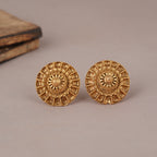 Round antique gold floral stud earring