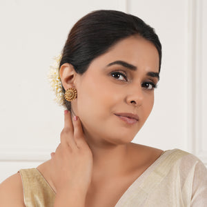 Round antique gold floral stud earring
