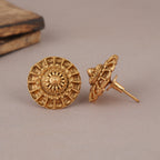 Round antique gold floral stud earring