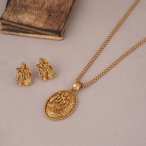 Amazing antique gold radha krishna pendant set for women
