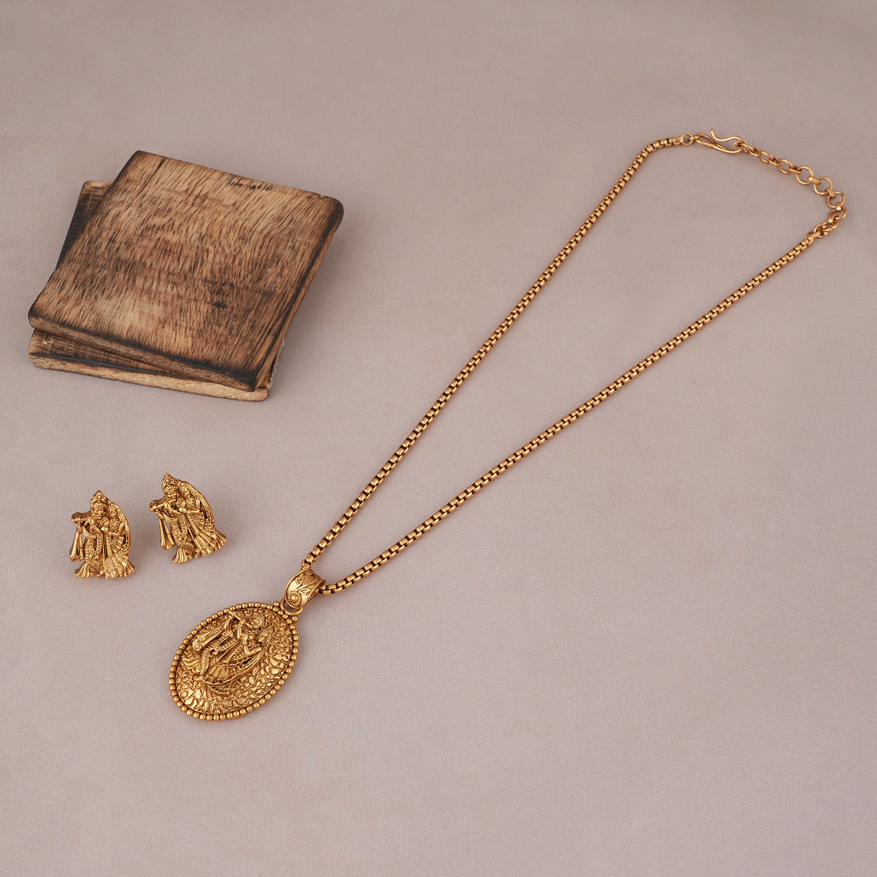 Amazing antique gold radha krishna pendant set for women