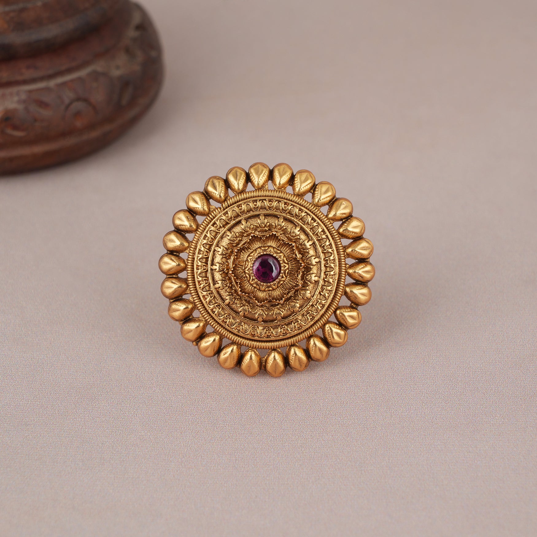 Stunning round floral ruby adjustable finger ring