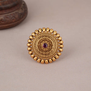 Stunning round floral ruby adjustable finger ring