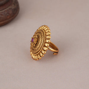 Stunning round floral ruby adjustable finger ring