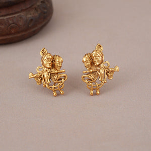 Auspicious antique gold radha krishna pendant set I Temple Jewellery