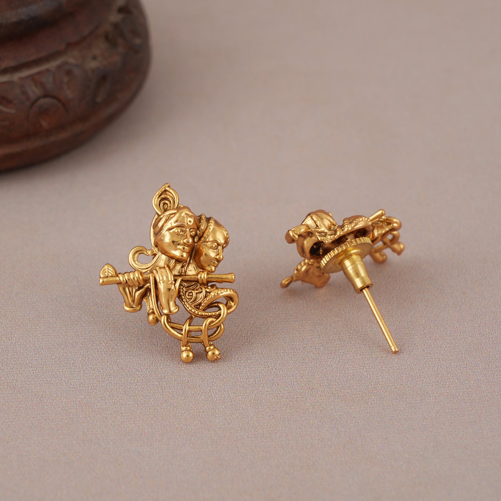 Auspicious antique gold radha krishna pendant set I Temple Jewellery