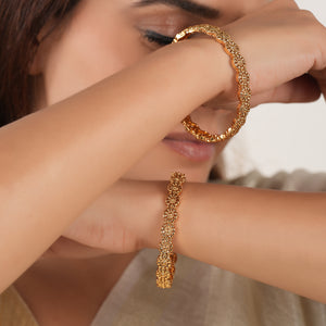 Stunning plain high polish antique gold bangle set