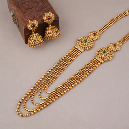 Long antique gold plated ball necklace set for women