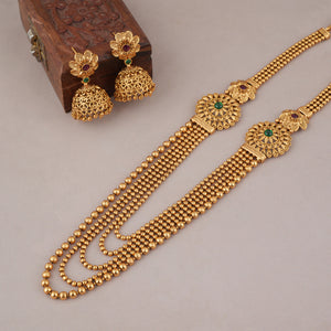Long antique gold plated ball necklace set for women