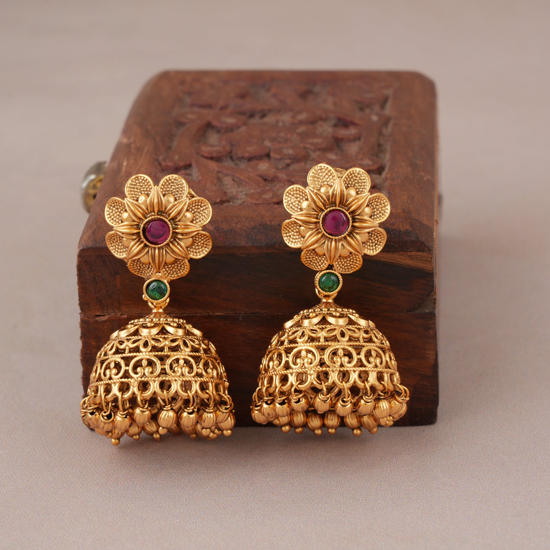 Long antique gold plated ball necklace set for women