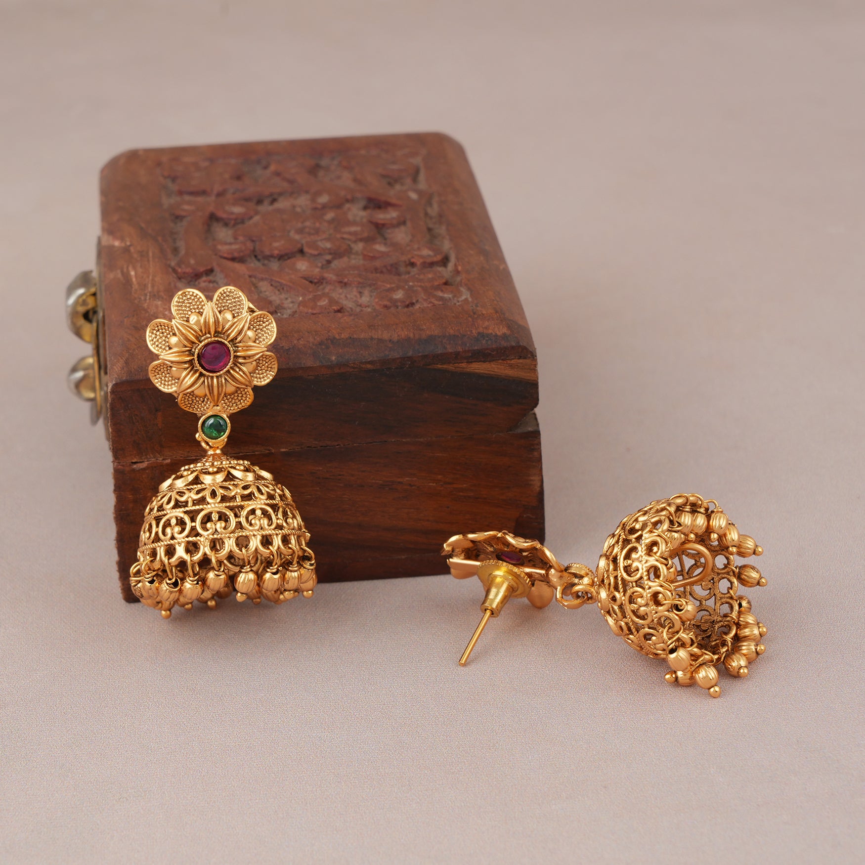 Long antique gold plated ball necklace set for women