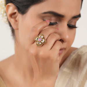 Beautiful kundan antique gold finger ring