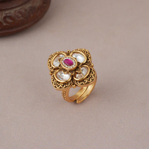 Beautiful kundan antique gold finger ring