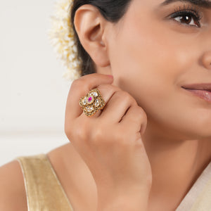 Beautiful kundan antique gold finger ring