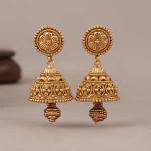 Stunning long plain antique gold jhumka