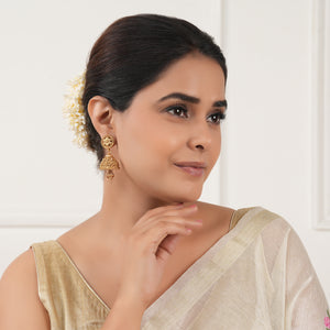 Stunning long plain antique gold jhumka