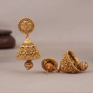 Stunning long plain antique gold jhumka