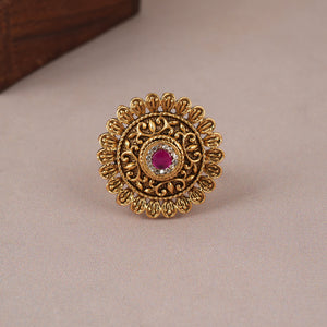 Stunning antique gold ruby stone adjustable finger ring