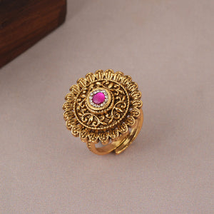 Stunning antique gold ruby stone adjustable finger ring