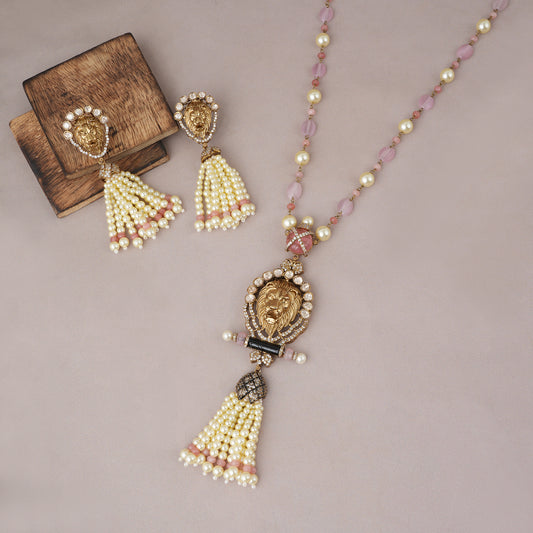 Long stunning kundan mala victorian necklace set