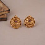 Stunning cute ruby antique gold stud earring